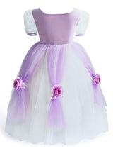 Square Neck Taffeta Short Sleeves Ankle Length Princess Flowers Kids Social Party Dresses-Dbrbridal