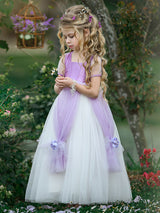 Square Neck Taffeta Short Sleeves Ankle Length Princess Flowers Kids Social Party Dresses-Dbrbridal