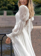 Square Neckline Chic A-line Wedding Dress Long Sleeves-Dbrbridal