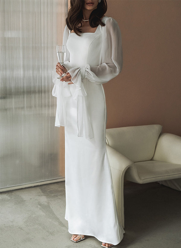 Square Neckline Long Sleeves Sheath Fitted Wedding Dresses Dbrbridal Square Neckline Long Sleeves Sheath Fitted Wedding Dresses Dbrbridal