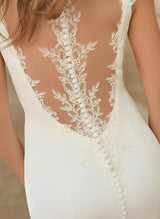 Square Neckline Long Sleeves Sweep Train Wedding Dresses Appliques Lace-Dbrbridal