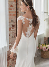 Square Neckline Long Sleeves Sweep Train Wedding Dresses Appliques Lace-Dbrbridal
