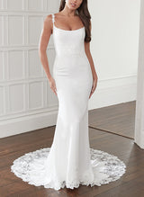 Square Neckline Mermaid Fitted Lace Elastic Satin Wedding Dresses-Dbrbridal