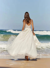 Square Neckline Sleeveless Chic A-line Tulle Wedding Dresses Appliques Lace-Dbrbridal