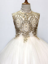 Stand Collar Sleeveless Applique Kids Princess Dresses-Dbrbridal