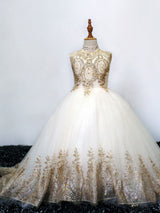 Stand Collar Sleeveless Applique Kids Princess Dresses-Dbrbridal