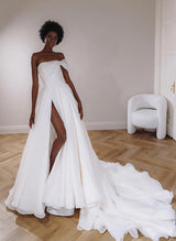 Strapless Chic A-line Wedding Dress Sweep Train Front Split-Dbrbridal