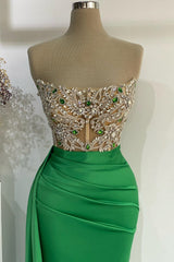 Strapless Emerald Green Mermaid Long Dress With Beads-Dbrbridal