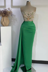 Strapless Emerald Green Mermaid Long Dress With Beads-Dbrbridal