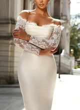 Strapless Long Sleeves Satin Wedding Dresses Lace Mermaid Fitted-Dbrbridal