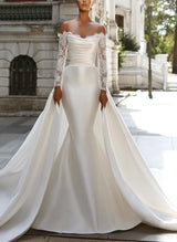 Strapless Long Sleeves Satin Wedding Dresses Lace Mermaid Fitted-Dbrbridal