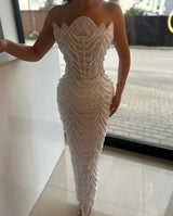 Strapless Mermaid Lace Prom Dress with Pearls-Dbrbridal