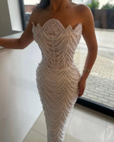 Strapless Mermaid Lace Prom Dress with Pearls-Dbrbridal