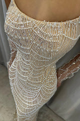 Strapless Mermaid Prom Dress with Long Sequins and Pearls-Dbrbridal