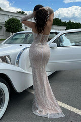 Strapless Mermaid Prom Dresses - White with Sequins and Pleats-Dbrbridal