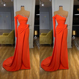 Strapless Orange Sequined Long Prom Dress Long sleeves-Dbrbridal