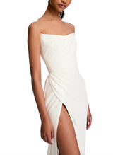 Strapless Sleeveless Mermaid Fitted Wedding Dress Sweep Train Elastic Satin Split Front-Dbrbridal