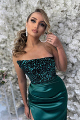 Strapless Sleeveless Mermaid Prom Dresses Split Sequins-Dbrbridal
