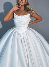 Strapless Sleeveless Sweep Train Wedding Dresses-Dbrbridal