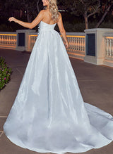 Strapless Sleeveless Taffeta Wedding Dresses Flowers-Dbrbridal