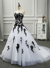 Strapless Sleeveless Tulle Lace Court Train Wedding Dress Appliques Lace-Dbrbridal