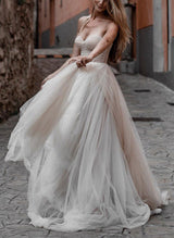 Strapless Tulle Chic A-line Boho Garden Wedding Dresses-Dbrbridal