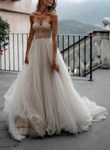 Strapless Tulle Chic A-line Boho Garden Wedding Dresses-Dbrbridal