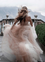 Strapless Tulle Chic A-line Boho Garden Wedding Dresses-Dbrbridal