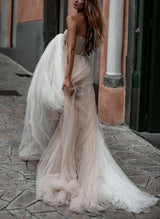 Strapless Tulle Chic A-line Boho Garden Wedding Dresses-Dbrbridal