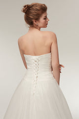 Strapless Wedding Dresses Ivory Sweetheart Neckline Bridal Gown Feathers Tulle Wedding Gown With Train-Dbrbridal