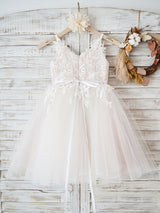 Straps Neck Sleeveless Sash Formal Kids Pageant flower girl dresses-Dbrbridal
