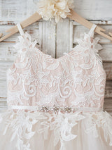 Straps Neck Sleeveless Sash Formal Kids Pageant flower girl dresses-Dbrbridal