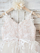 Straps Neck Sleeveless Sash Formal Kids Pageant flower girl dresses-Dbrbridal