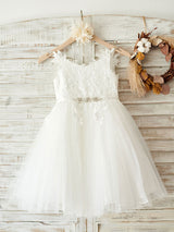 Straps Neck Sleeveless Sash Formal Kids Pageant flower girl dresses-Dbrbridal