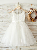 Straps Neck Sleeveless Sash Formal Kids Pageant flower girl dresses-Dbrbridal