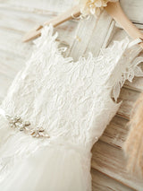 Straps Neck Sleeveless Sash Formal Kids Pageant flower girl dresses-Dbrbridal