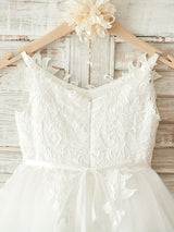 Straps Neck Sleeveless Sash Formal Kids Pageant flower girl dresses-Dbrbridal