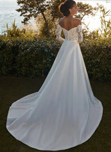 Stunning Lace Long Sleeves Wedding Dresses Satin-Dbrbridal