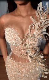 Stunning Long Mermaid Sweetheart Front Slit Prom Dress with Beaded Flowers-Dbrbridal