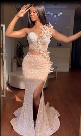 Stunning Long Mermaid Sweetheart Front Slit Prom Dress with Beaded Flowers-Dbrbridal