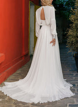 Sweep Train Chiffon Wedding Dresses Chic A-line Long Sleeves-Dbrbridal