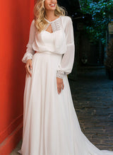 Sweep Train Chiffon Wedding Dresses Chic A-line Long Sleeves-Dbrbridal