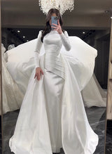 Sweep Train Satin Wedding Dresses Long Sleeves-Dbrbridal