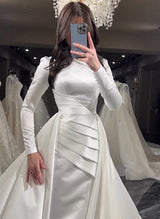Sweep Train Satin Wedding Dresses Long Sleeves-Dbrbridal
