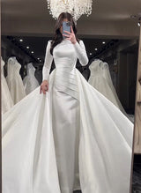 Sweep Train Satin Wedding Dresses Long Sleeves-Dbrbridal