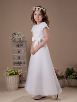 Sweet A-Line White Satin Ankle-Length First Communion Dress-Dbrbridal