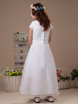 Sweet A-Line White Satin Ankle-Length First Communion Dress-Dbrbridal