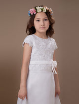 Sweet A-Line White Satin Ankle-Length First Communion Dress-Dbrbridal