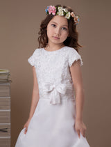 Sweet A-Line White Satin Ankle-Length First Communion Dress-Dbrbridal