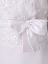 Sweet A-Line White Satin Ankle-Length First Communion Dress-Dbrbridal
